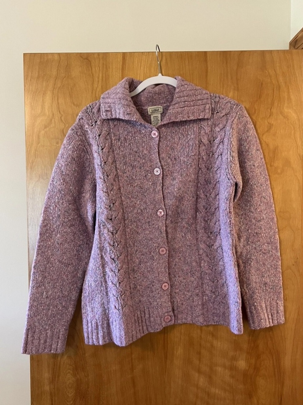 LL Bean Violet and Pink Acrylic Wool Blend Cardigan Sweater High Collar Large